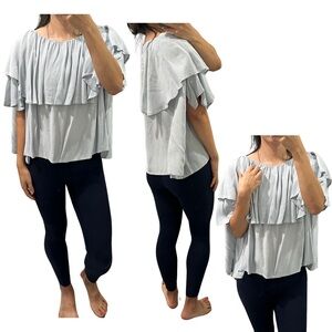 Light Blue Ruffle Women's Top